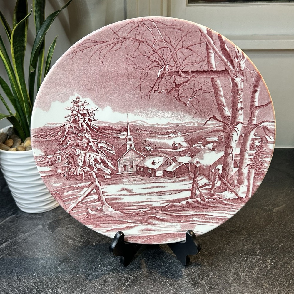 4- Williams Sonoma Wedgwood SNOWY VILLAGE 12" Round‎ Serving Dinner Plate NEW